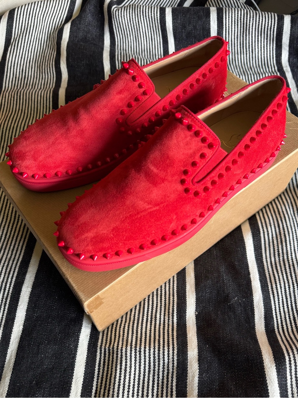 Christian Louboutin Men's Slip-On Studded Suede Loafers
